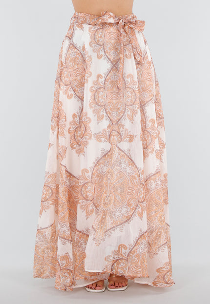 NEW040326 Oranje Maxi Rok met Paisley Print