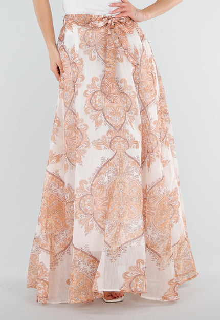 NEW040326 Oranje Maxi Rok met Paisley Print