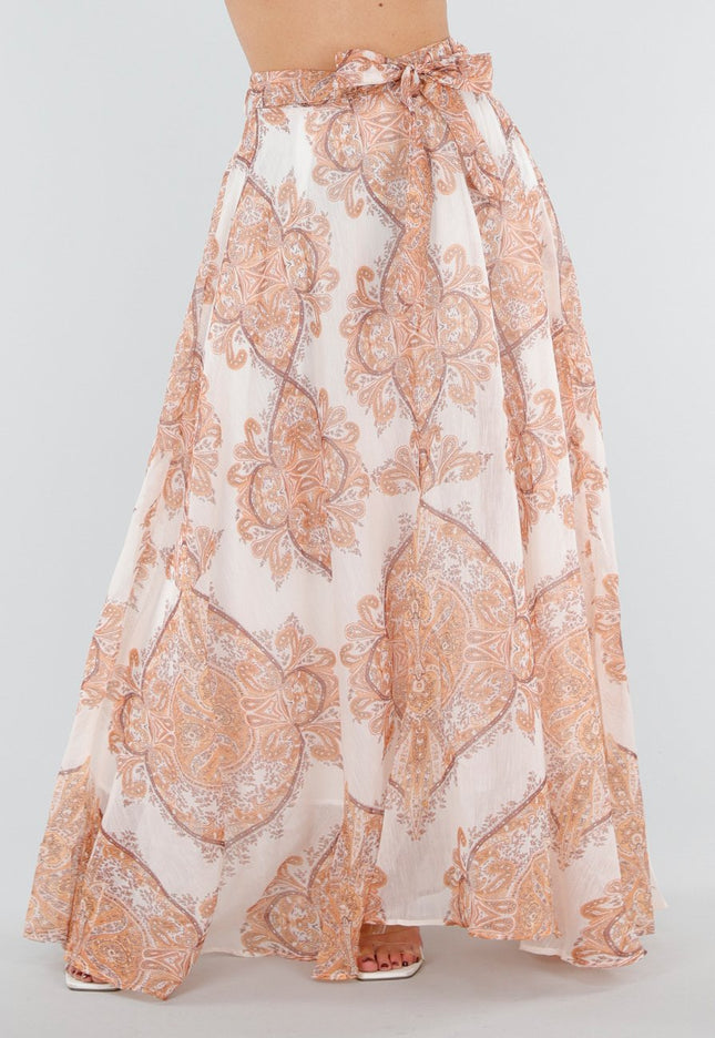 NEW040326 Oranje Maxi Rok met Paisley Print