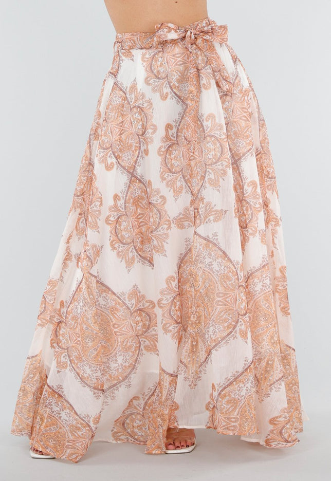 NEW040326 Oranje Maxi Rok met Paisley Print
