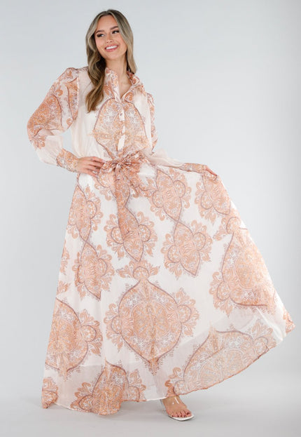 NEW040326 Oranje Maxi Rok met Paisley Print