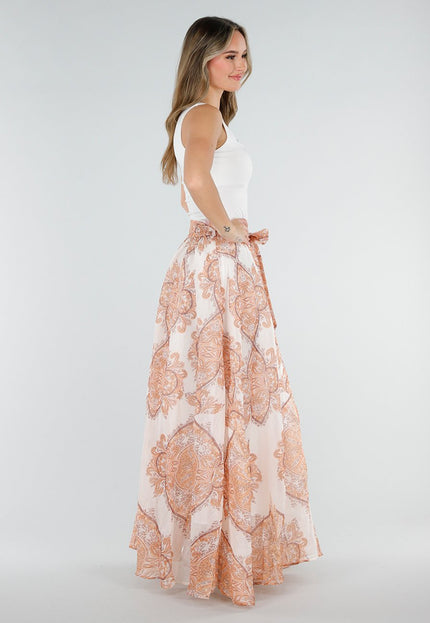 NEW040326 Oranje Maxi Rok met Paisley Print