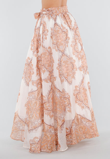 NEW040326 Oranje Maxi Rok met Paisley Print