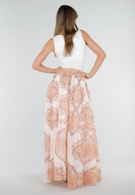 NEW040326 Oranje Maxi Rok met Paisley Print