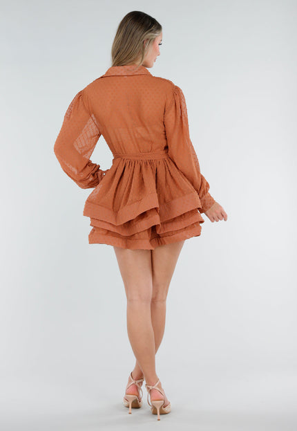 NEW040326 Roestkleurige Mesh Jurk met Stippen