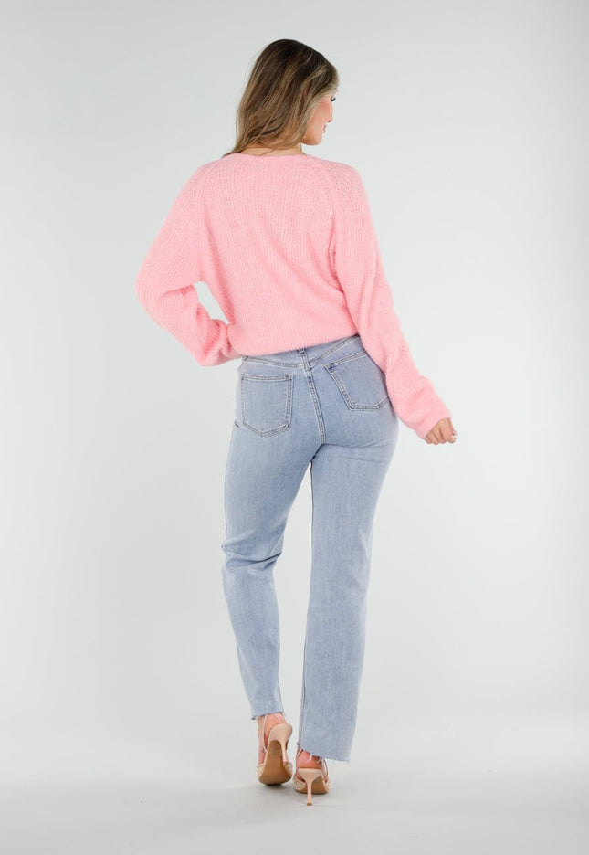 NEW040326 Roze Gebreide Twist Trui