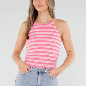 NEW040326 Roze Gestreepte Padded Top