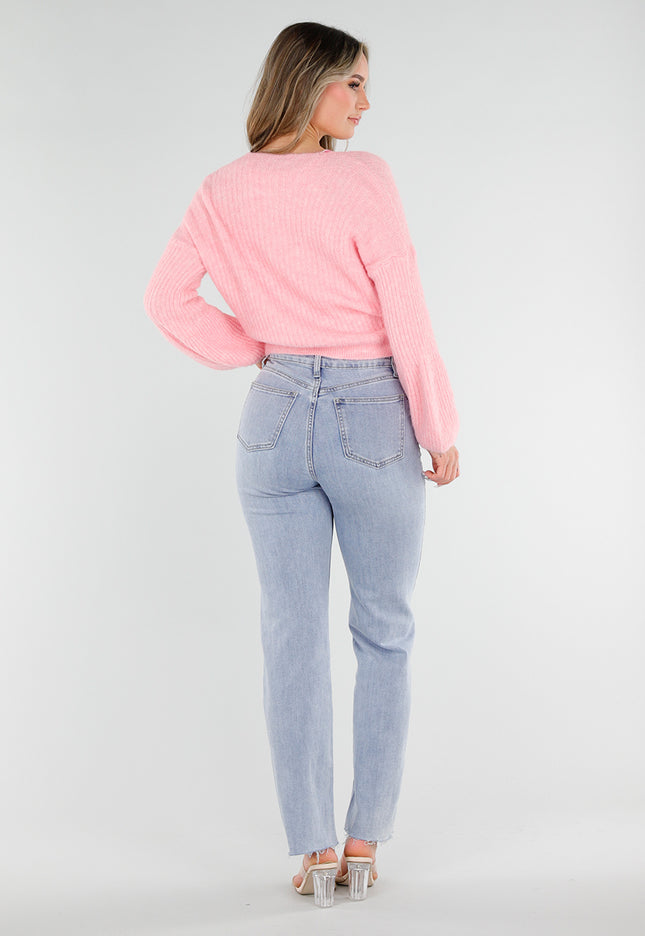 NEW040326 Roze Overslag Vest met Strikdetail