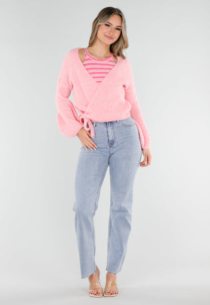 NEW040326 Roze Overslag Vest met Strikdetail