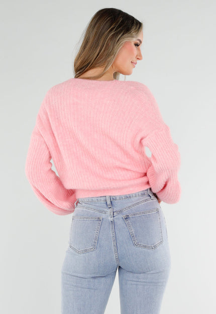 NEW040326 Roze Overslag Vest met Strikdetail