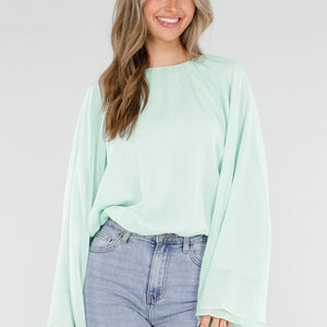 NEW040326 Turquoise Blouse met Wijde Mouwen