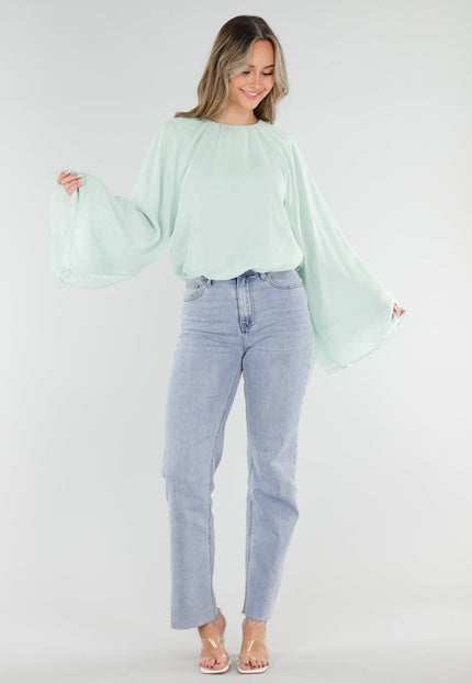 NEW040326 Turquoise Blouse met Wijde Mouwen