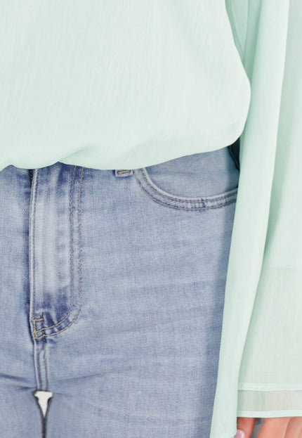 NEW040326 Turquoise Blouse met Wijde Mouwen