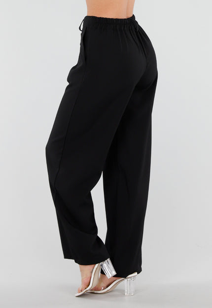 NEW040326 Zwarte Barrel Pantalon met Overslag