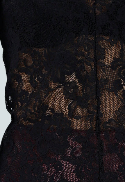 NEW040326 Zwarte Kanten Top met Lange Mouwen