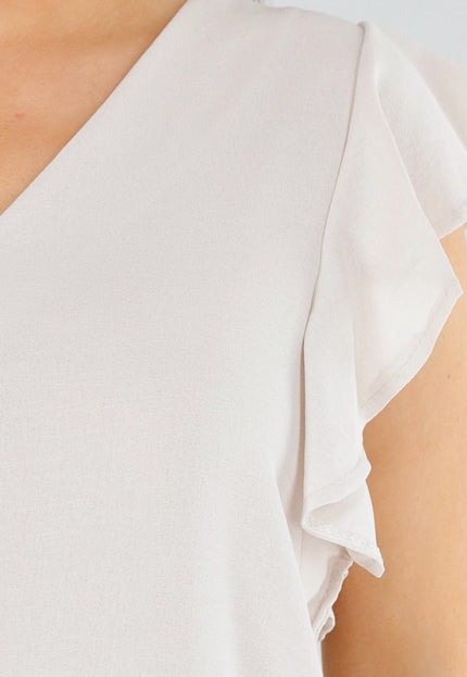NEW040625 Beige V-hals Blouse met Ruffles