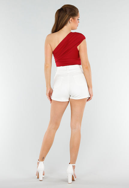 OP=OP.42.NL Bordeaux One-Shoulder Top Met Stretch