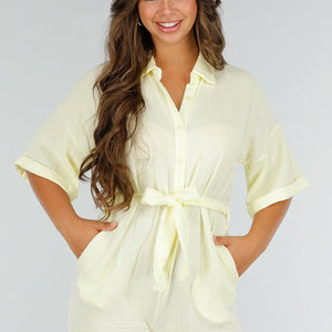 NEW040625 Botergele Playsuit met Zakken