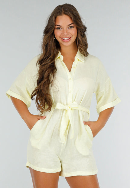 NEW040625 Botergele Playsuit met Zakken