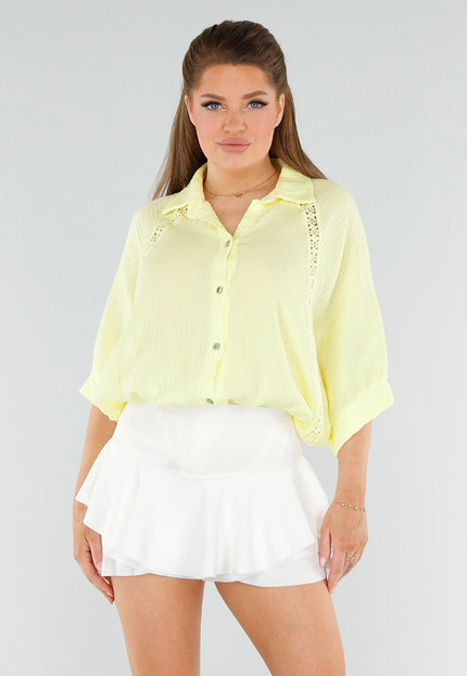 NEW040625 Butter Yellow Blouse met Knoopsluiting