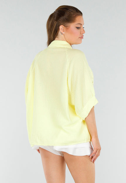 NEW040625 Butter Yellow Blouse met Knoopsluiting