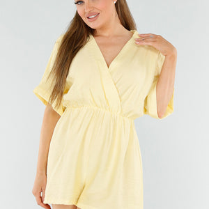 NEW040625 Butter Yellow Playsuit met Linnenlook