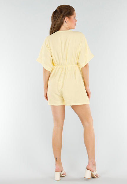 NEW040625 Butter Yellow Playsuit met Linnenlook