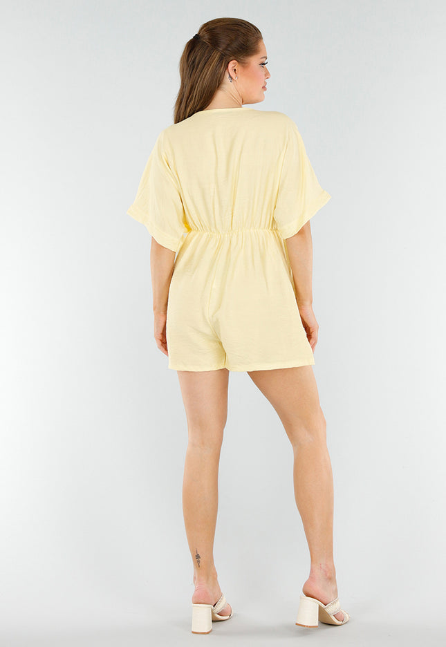 NEW040625 Butter Yellow Playsuit met Linnenlook