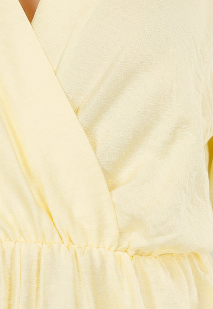 NEW040625 Butter Yellow Playsuit met Linnenlook