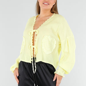 NEW040625 Butter Yellow Top met Hartzakken