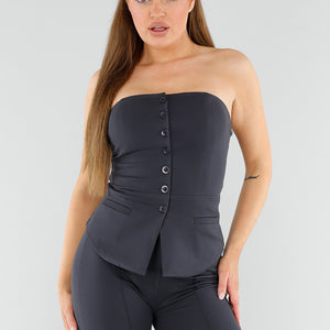NEW040625 Donkergrijze Strapless Top