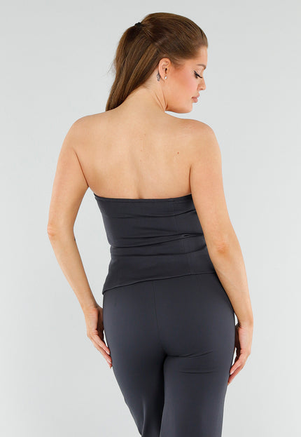 NEW040625 Donkergrijze Strapless Top