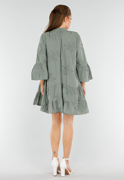 NEW040625 Groene Jurk met Knoopsluiting en Volant