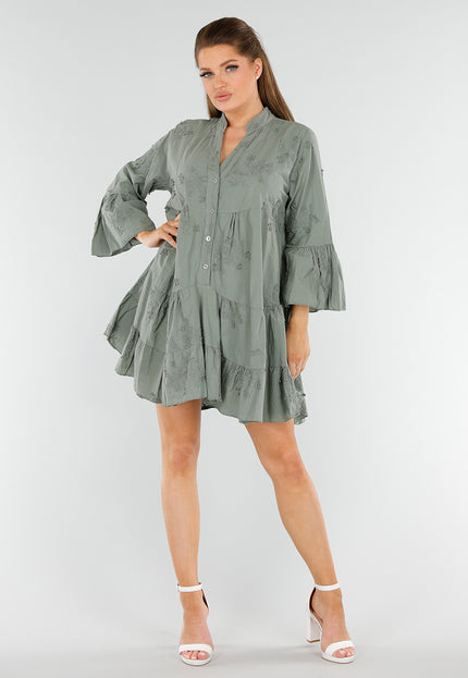 NEW040625 Groene Jurk met Knoopsluiting en Volant