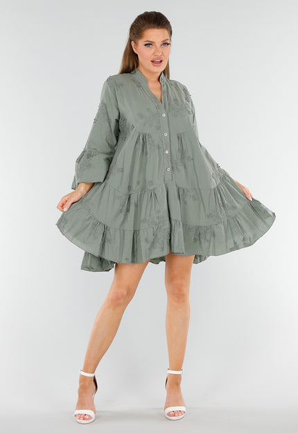 NEW040625 Groene Jurk met Knoopsluiting en Volant