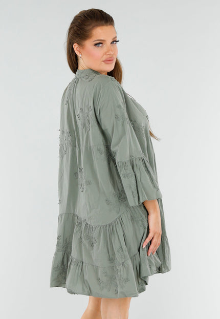 NEW040625 Groene Jurk met Knoopsluiting en Volant