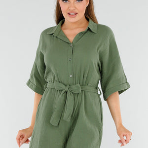 NEW040625 Groene Playsuit met Zakken