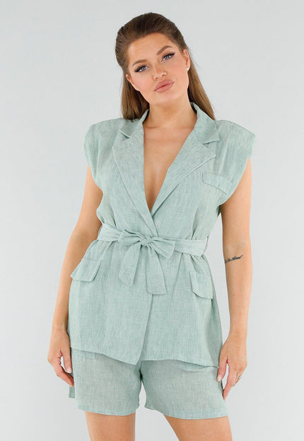 NEW040625 Groene Set met Short, Stretch en Ceintuur