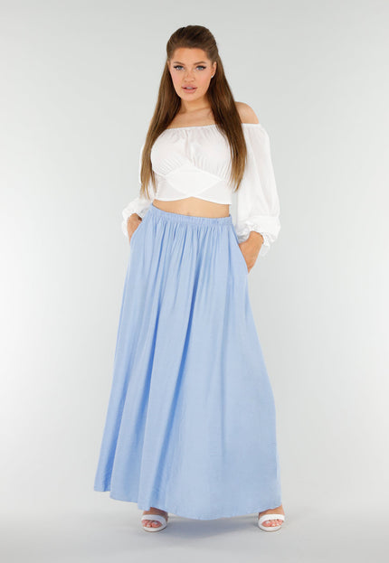 NEW040625 Lichtblauwe Linnenlook  Maxi Rok
