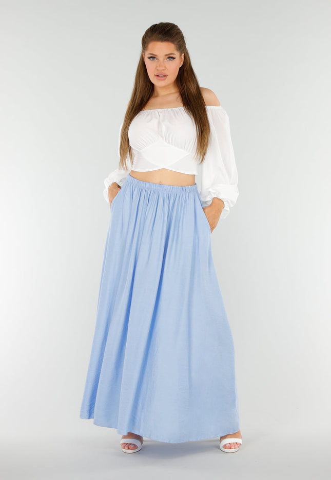 NEW040625 Lichtblauwe Linnenlook  Maxi Rok