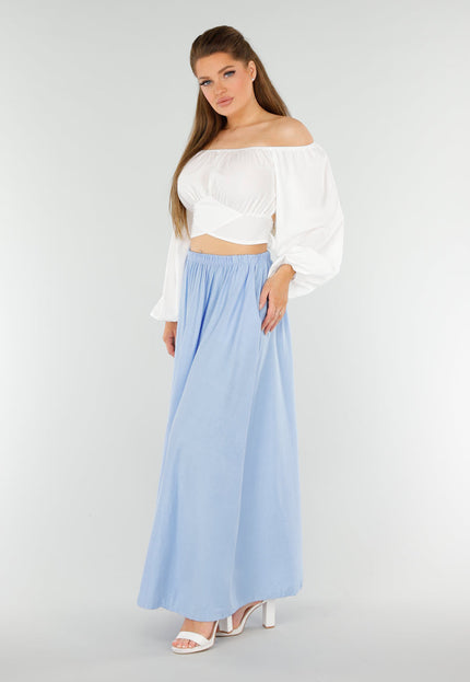 NEW040625 Lichtblauwe Linnenlook  Maxi Rok
