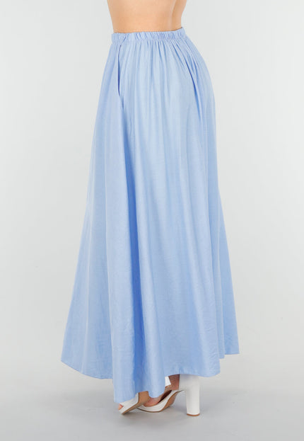 NEW040625 Lichtblauwe Linnenlook  Maxi Rok