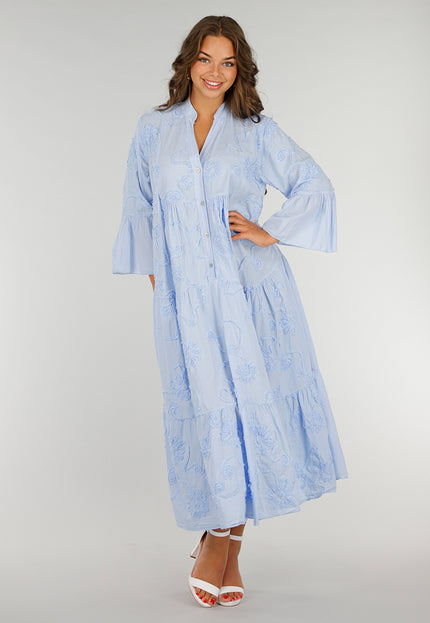 NEW040625 Lichtblauwe Maxi-Jurk met Borduursels