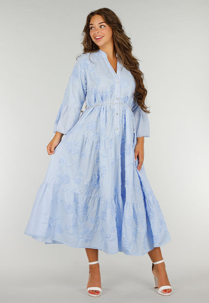 NEW040625 Lichtblauwe Maxi-Jurk met Borduursels