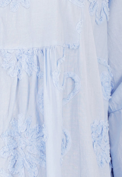 NEW040625 Lichtblauwe Maxi-Jurk met Borduursels