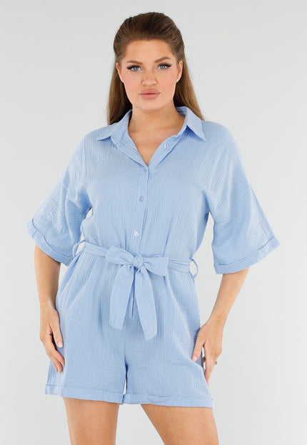 NEW040625 Lichtblauwe Playsuit met Zakken