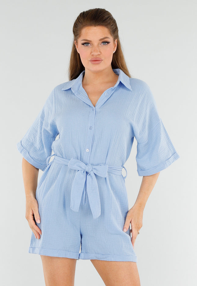 NEW040625 Lichtblauwe Playsuit met Zakken