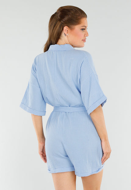 NEW040625 Lichtblauwe Playsuit met Zakken