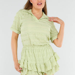 NEW040625 Lichtgroene Set met Rucheshort