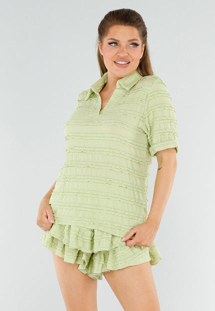 NEW040625 Lichtgroene Set met Rucheshort